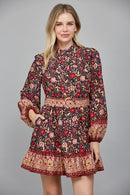 Border Print Belted Mini Dress