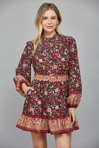 Border Print Belted Mini Dress