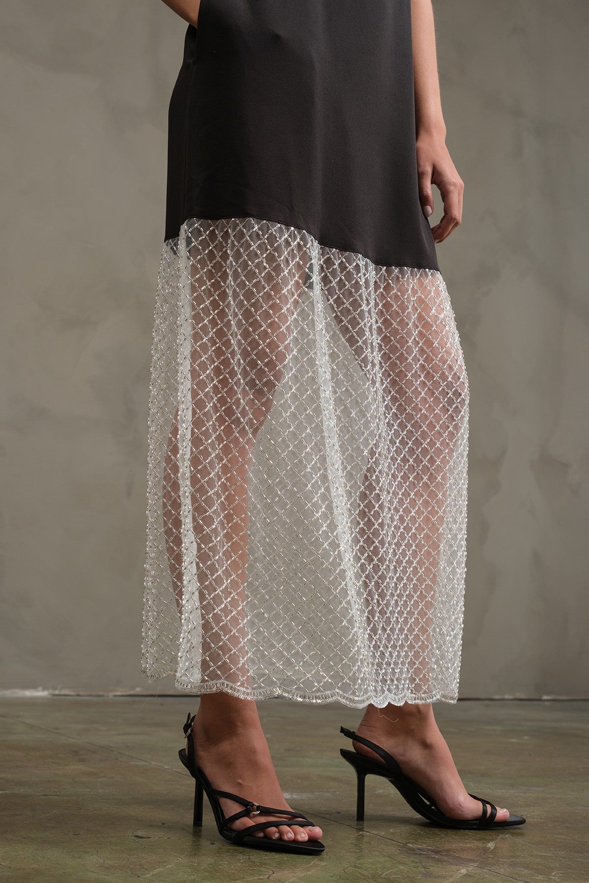 Beaded Mesh Maxi Dress