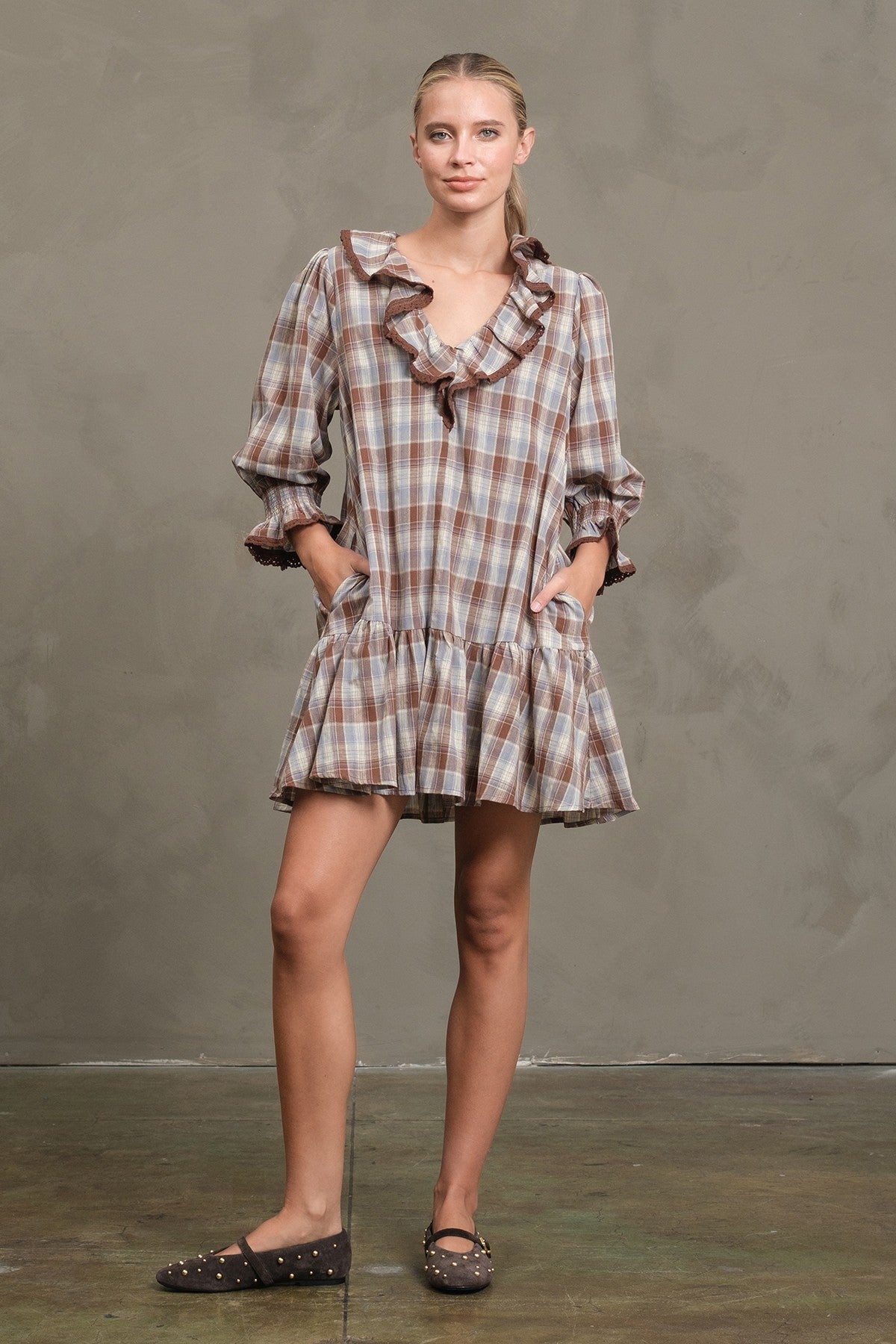 Ruffle Plaid Mini Dress
