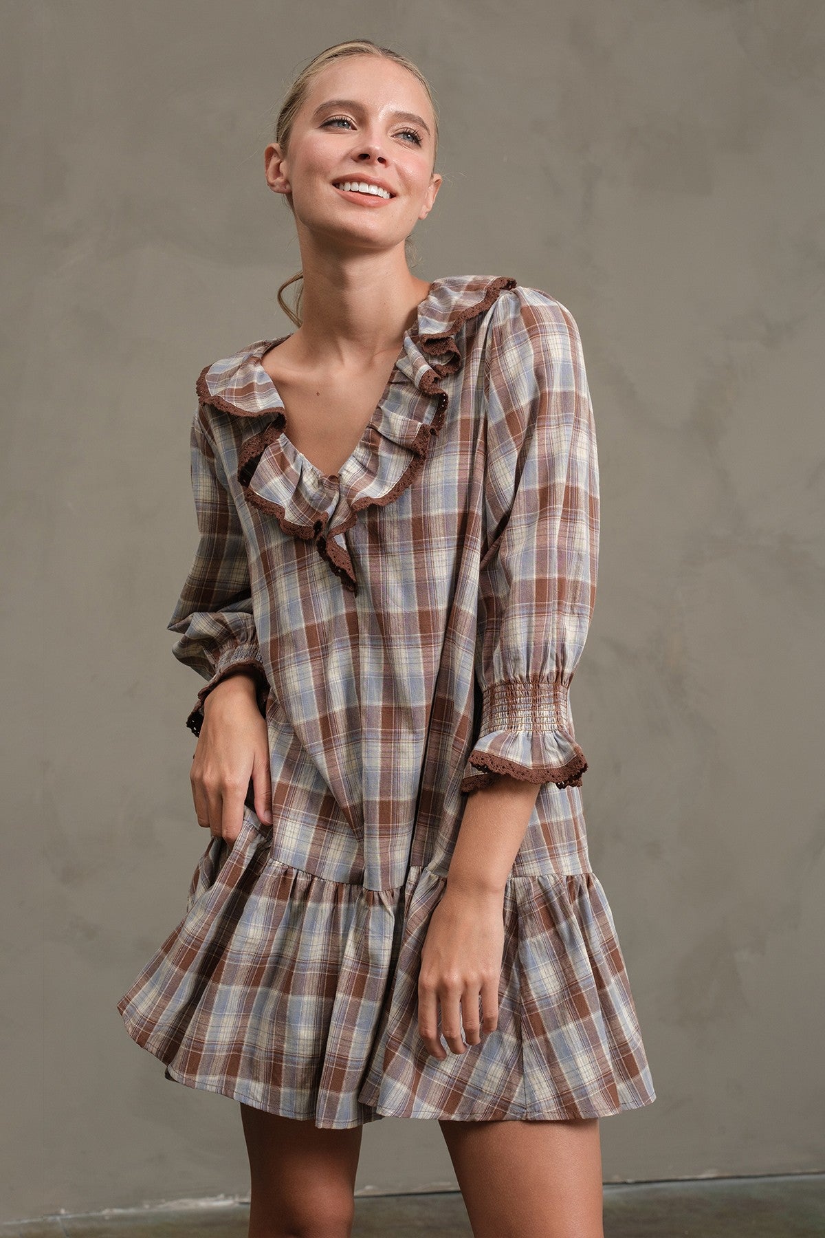 Ruffle Plaid Mini Dress