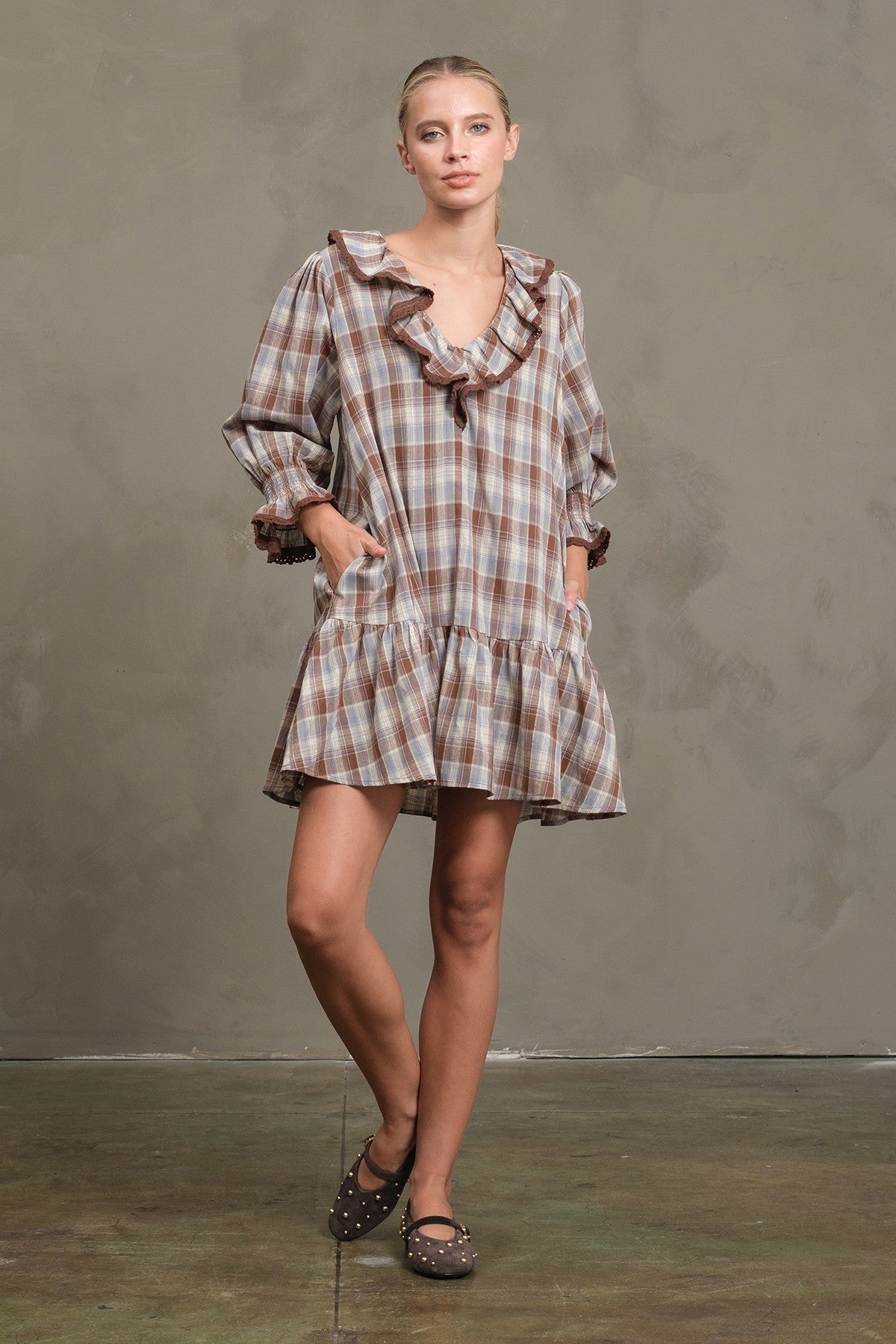 Ruffle Plaid Mini Dress