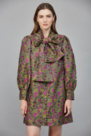 Bow Tie Floral Jacquard Mini Dress