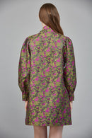 Bow Tie Floral Jacquard Mini Dress