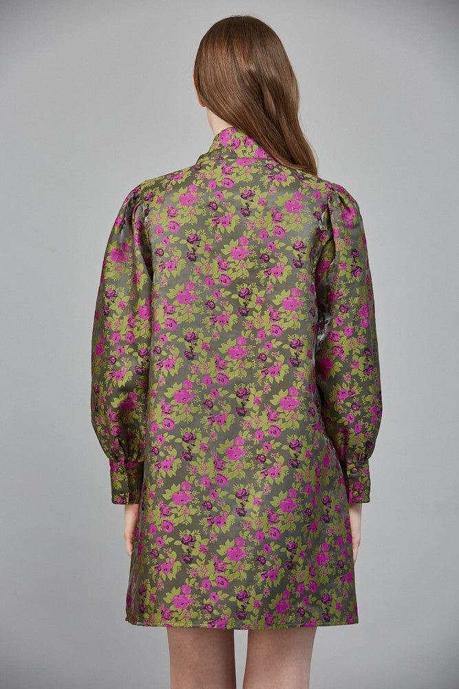 Bow Tie Floral Jacquard Mini Dress