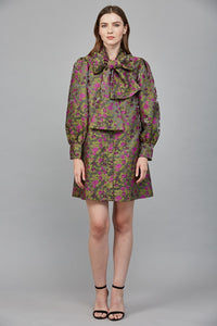 Bow Tie Floral Jacquard Mini Dress