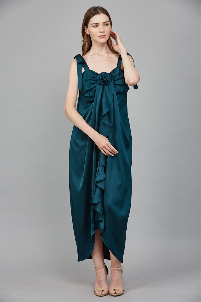 3D Floral Cascade Midi Dress