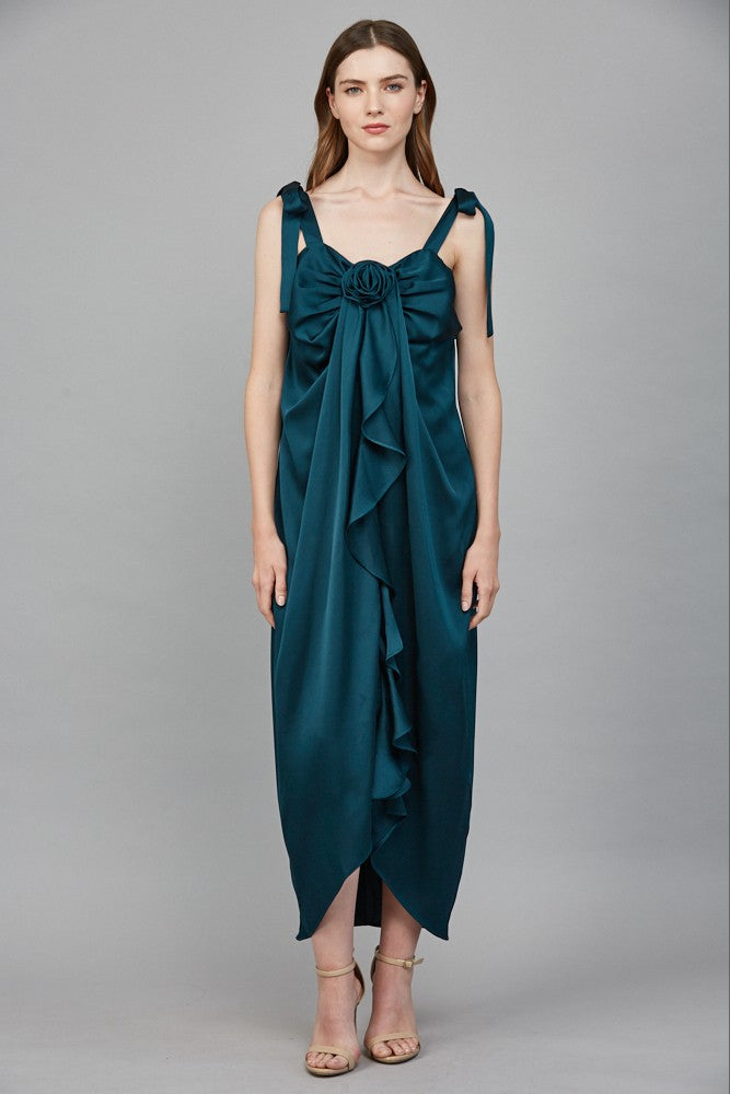 3D Floral Cascade Midi Dress