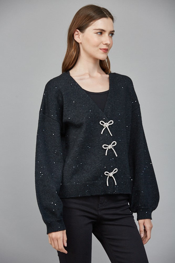 Rhinestone Bow Sequin Sweater