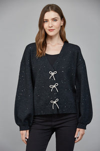 Rhinestone Bow Sequin Sweater
