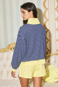 Striped Ribbed Henley Sweatshirt