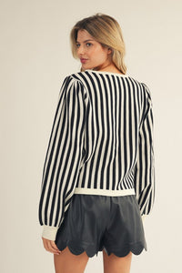 Floral Pocket Striped Cardigan