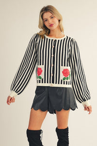 Floral Pocket Striped Cardigan