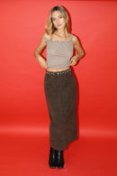 Studded Suede Midi Skirt
