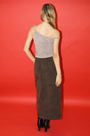 Studded Suede Midi Skirt