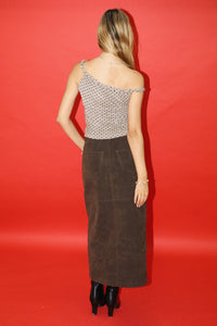 Studded Suede Midi Skirt