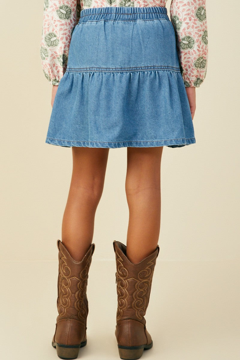 Girls Pleated Denim Skirt
