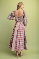 Mixed Plaid Midi Dress
