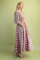 Mixed Plaid Midi Dress