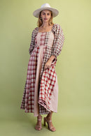 Mixed Plaid Midi Dress