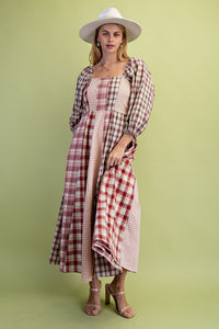Mixed Plaid Midi Dress