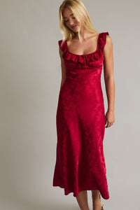 Ruffle Satin Midi Dress