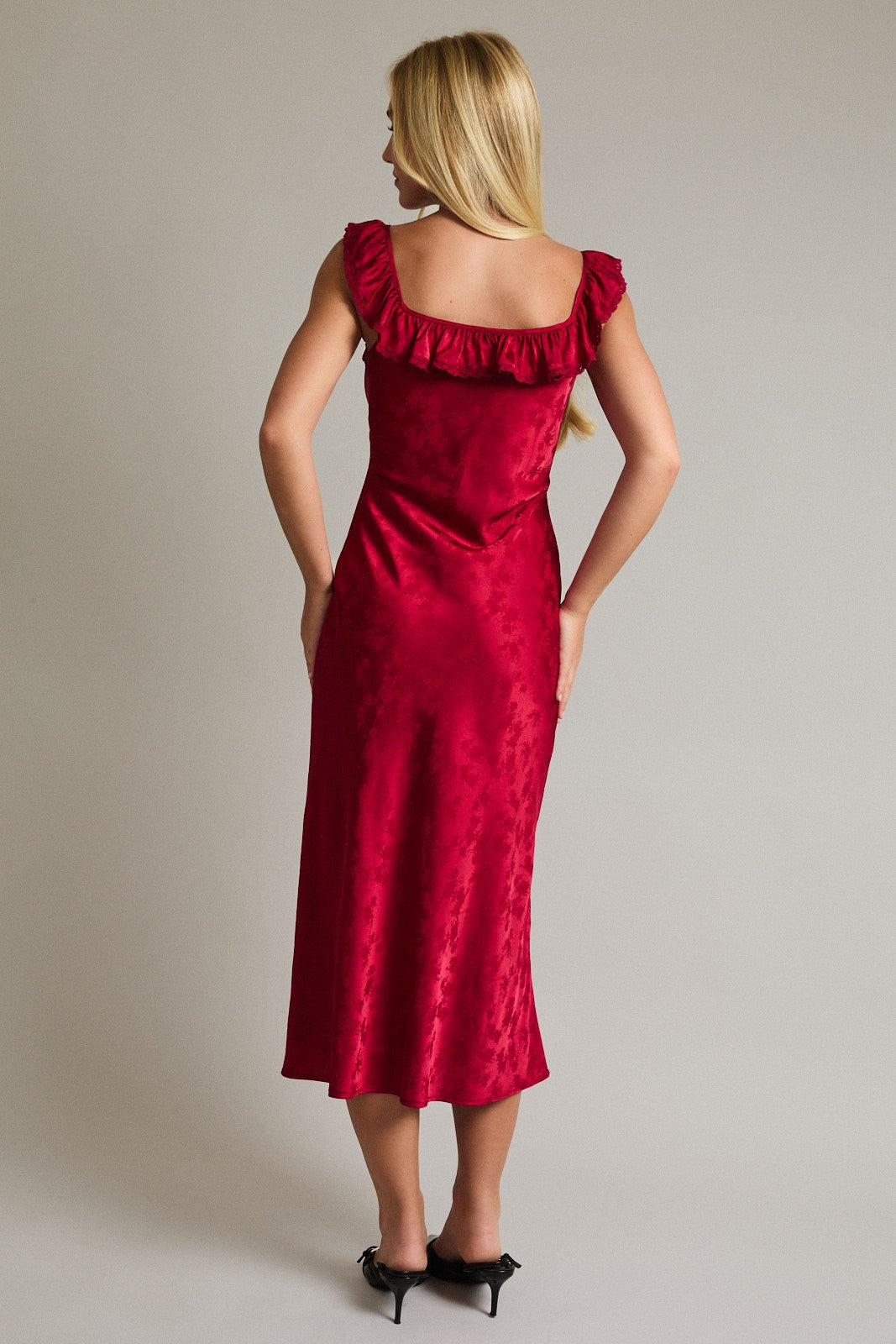 Ruffle Satin Midi Dress