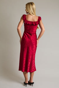 Ruffle Satin Midi Dress