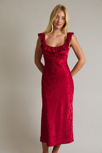 Ruffle Satin Midi Dress