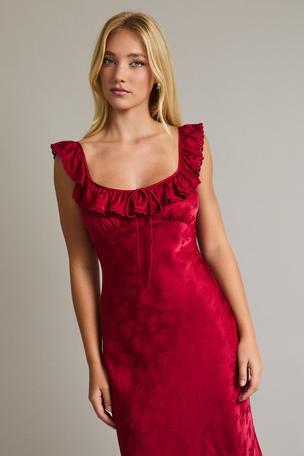 Ruffle Satin Midi Dress