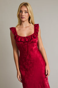 Ruffle Satin Midi Dress