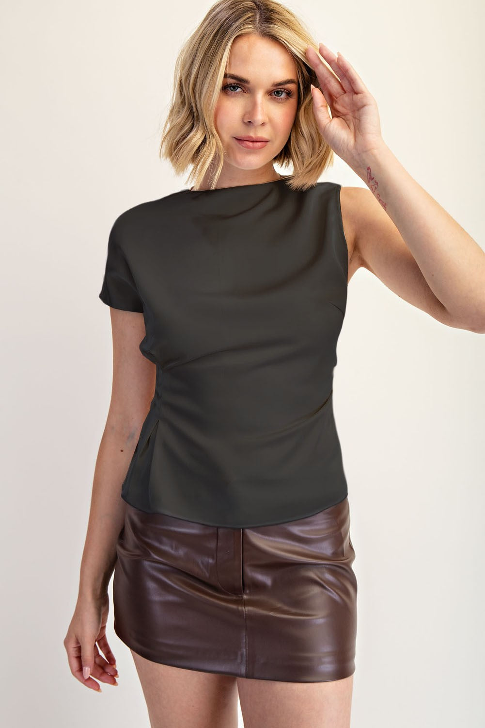 Charcoal Asymmetrical Satin Blouse