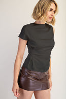 Charcoal Asymmetrical Satin Blouse