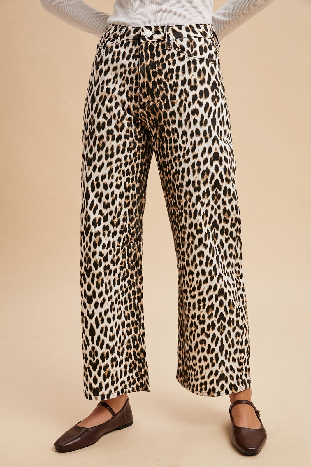 Stretch Leopard Barrel Jeans