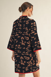 Leopard Mock Neck Sweater Dress