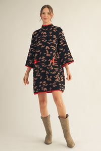 Leopard Mock Neck Sweater Dress