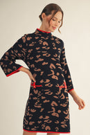 Leopard Mock Neck Sweater Dress