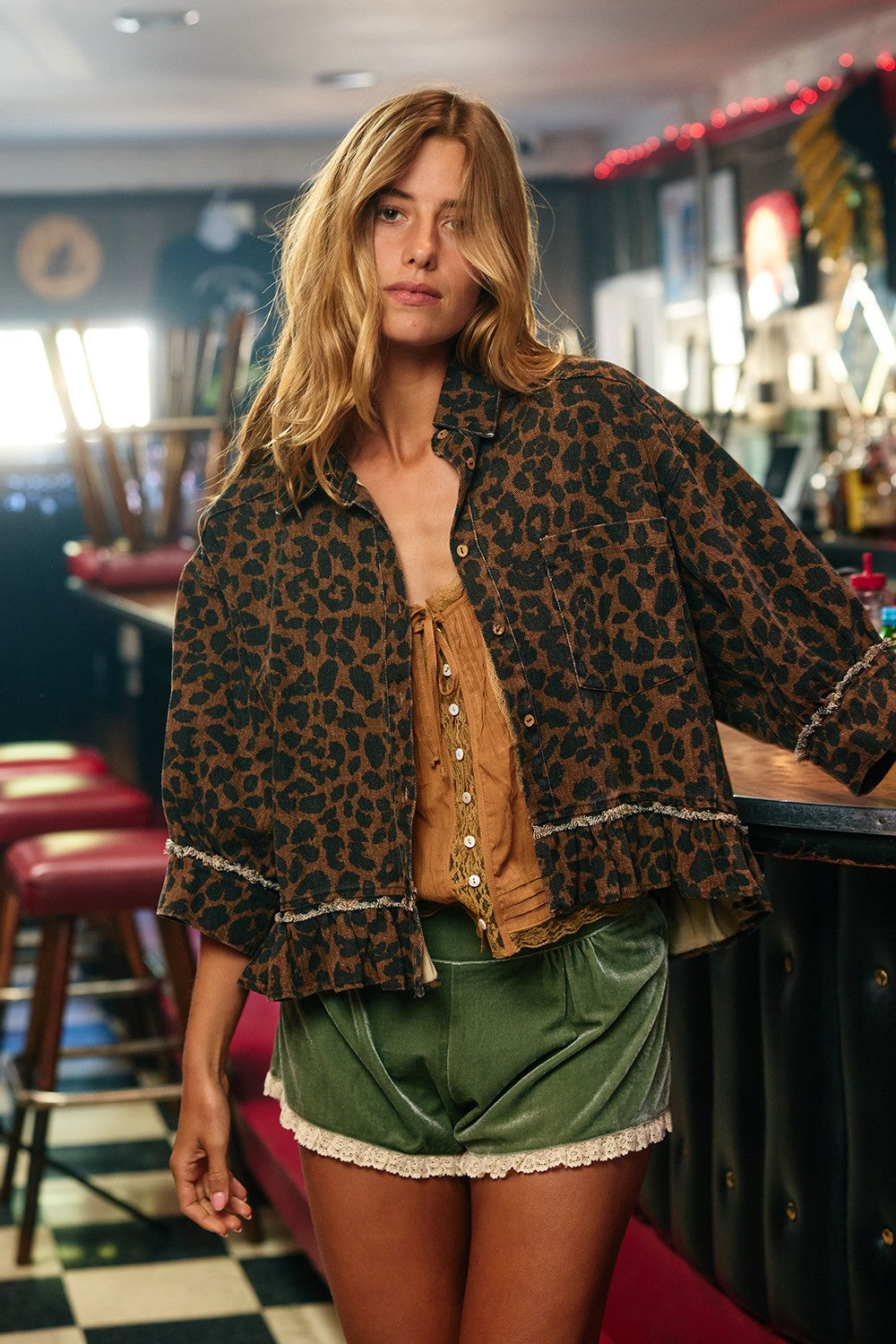 Ruffle Hem Leopard Top