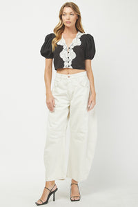 Lace Contrast Crop Top