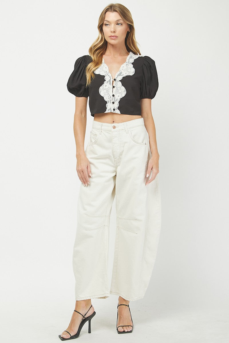 Lace Contrast Crop Top