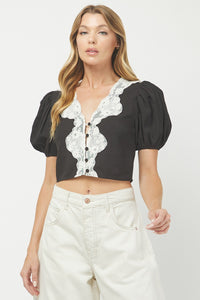 Lace Contrast Crop Top