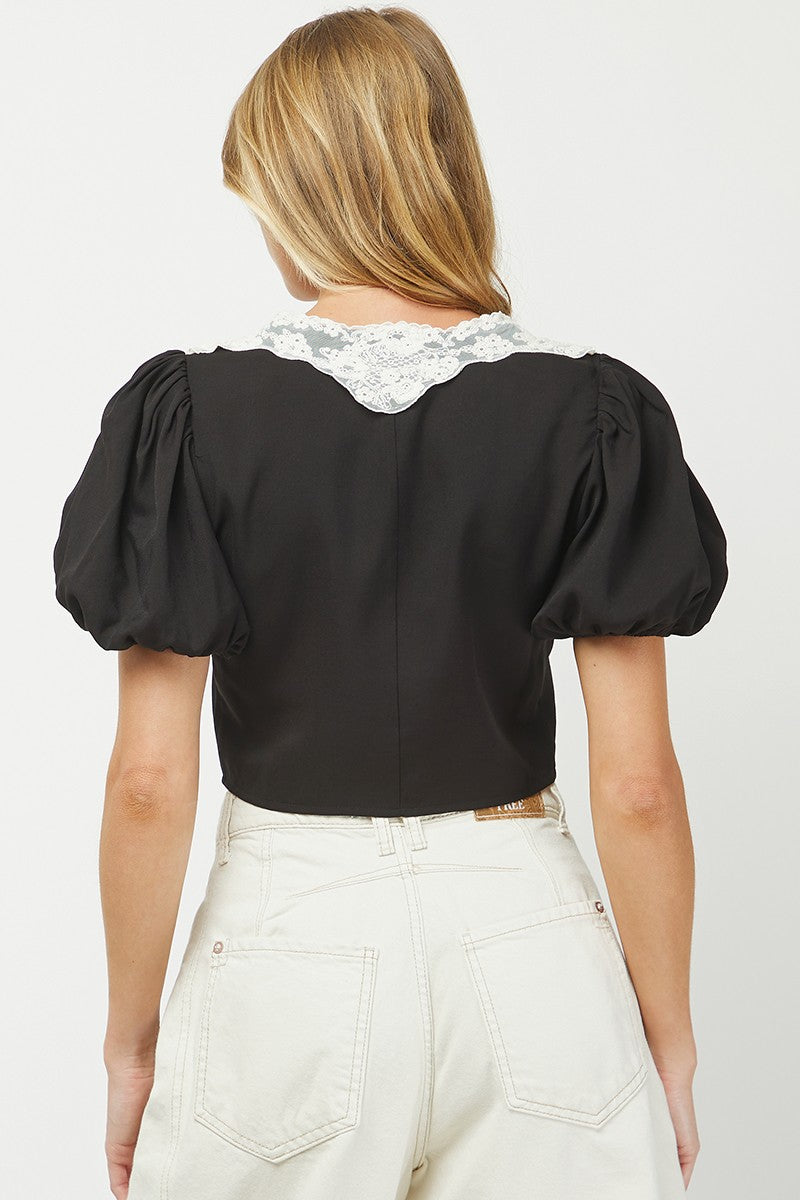 Lace Contrast Crop Top