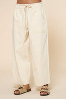 Drawstring Embroidered Linen Pants