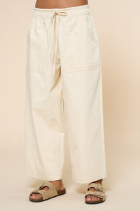 Drawstring Embroidered Linen Pants