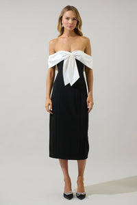 Bowtie Off-The-Shoulder Midi Dress