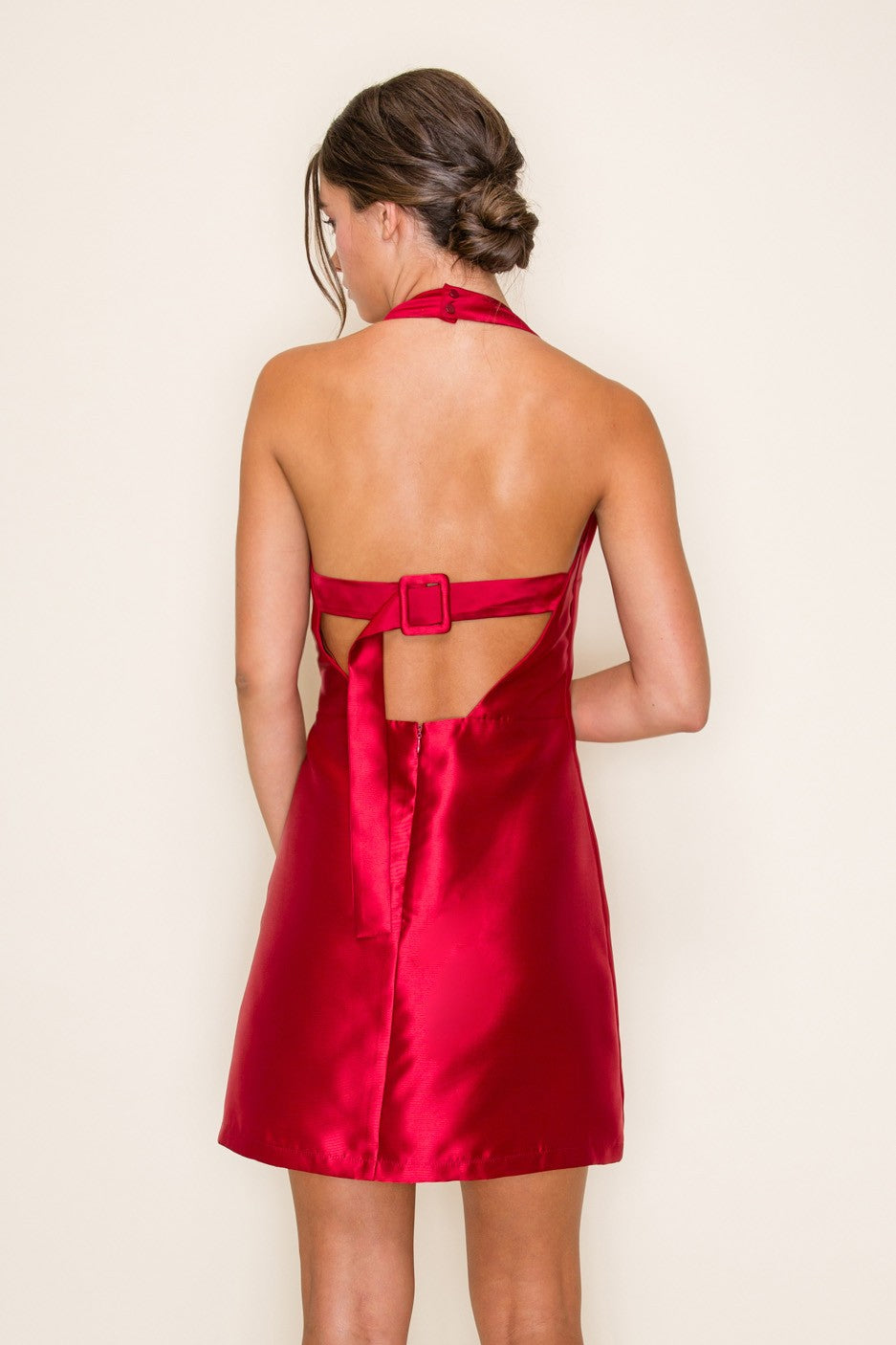 Backless Halter Satin Dress