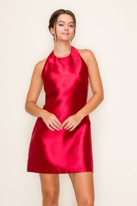Backless Halter Satin Dress