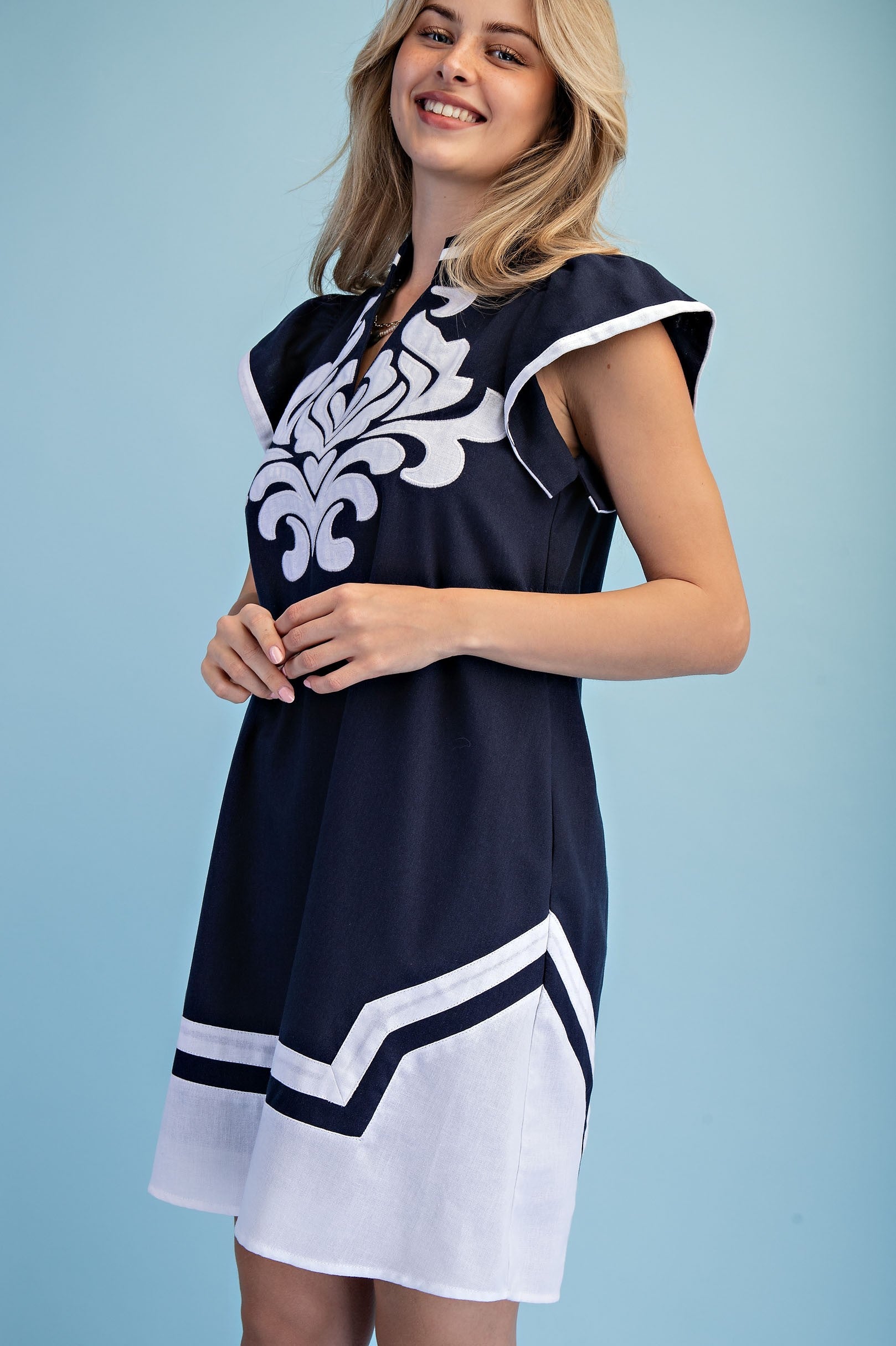 Embroidered Linen Mini Dress