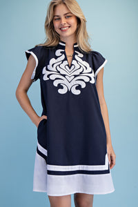 Embroidered Linen Mini Dress
