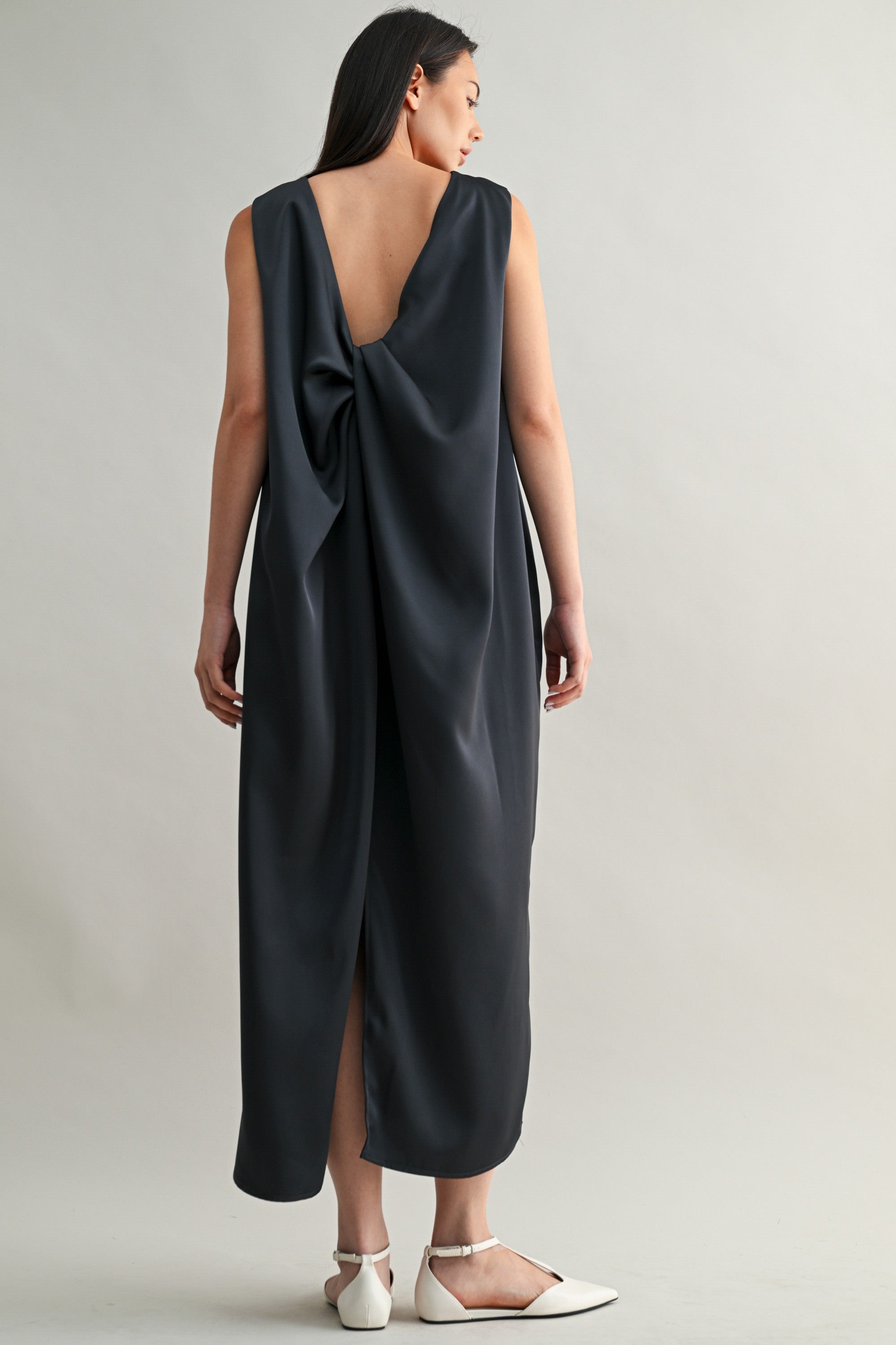 Draped Back Sleeveless Midi Dress